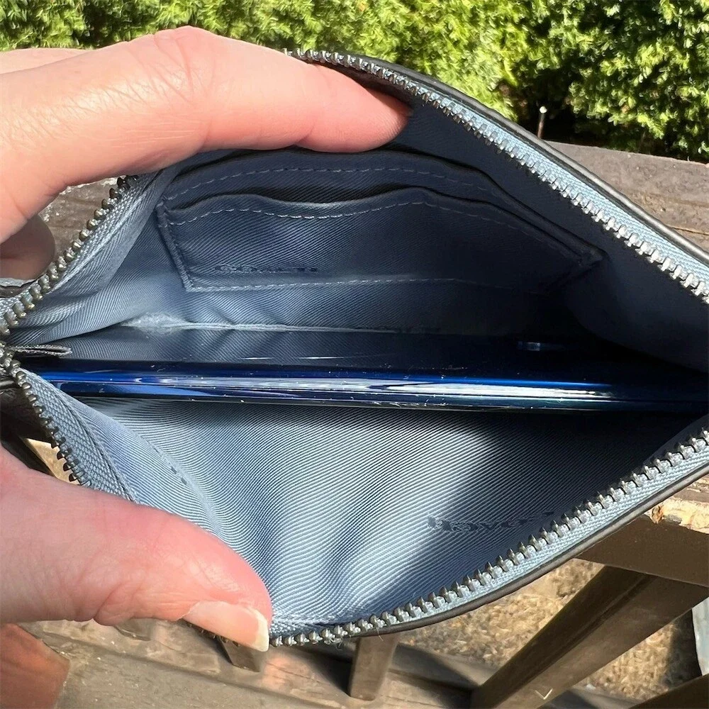 COACH Baby Blue Small Pebble Leather Wristlet Wallet Gunmetal Hardware AUTHENTC